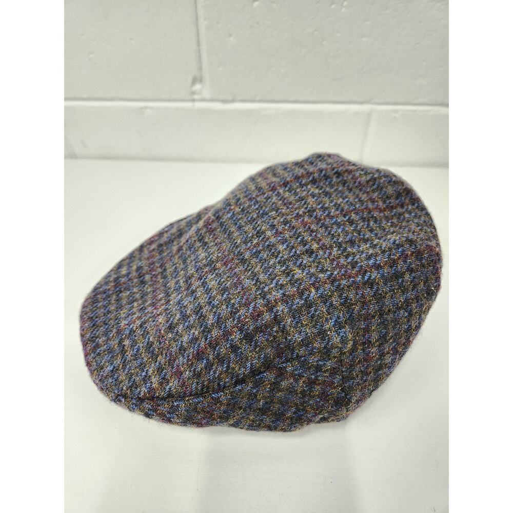 Vtg Scala Men's Wool Newsboy Cabbie Cap, Sz Lg, In Navy Multi. Plaid Houndstooth